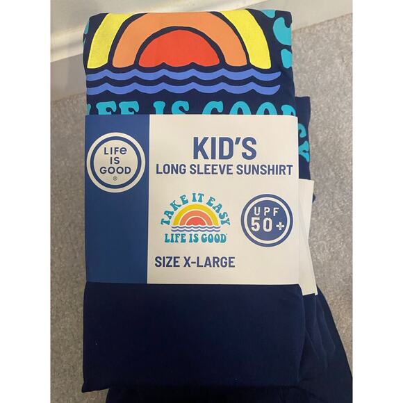 NWT Kids Life Is Good Dark Blue Rash Guard Swim Shirt Size XL Beach Swim - Picture 2 of 13
